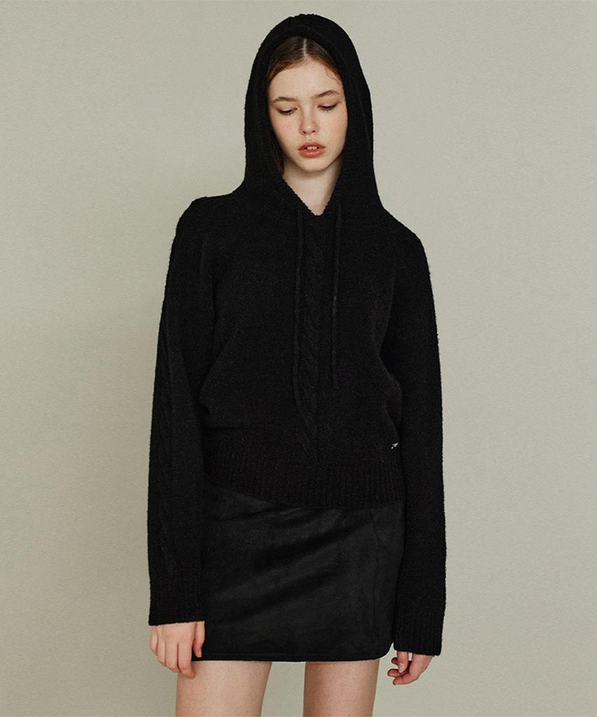 ITOV SEOUL Boucle Cable Hoodie Knit Bk