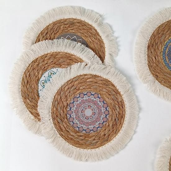 Placemat Round Thickened Heat-Resistant Table Protection Soft Straw Braided Bohemian Washable Dishes Hot Pot Pans Coffee Cup Cooking Baking