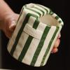 Vintage Striped Ceramic Mug Creative Double Spout Sharing Couple Cup For Coffee & Tea, Office Breakfast Cup