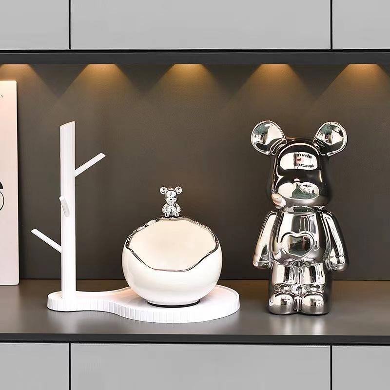 Ceramic Bear Tray Statue Accessory Storage Key Holder Candy Bowl Jewelry Earrings Suitable for Home Modern Table Office Decor