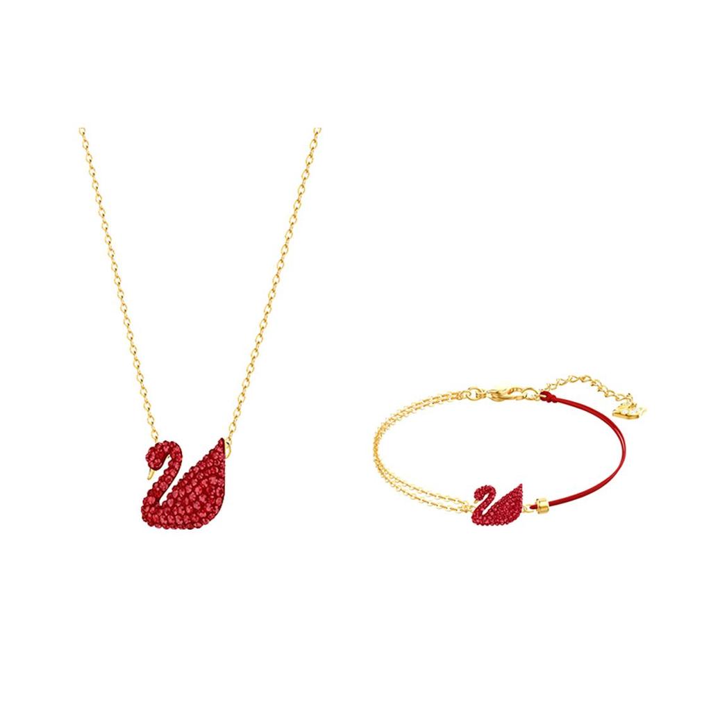 Swarovski Iconic Swan Gold Plated Pendant Necklace Bracelet Set Red Women necklace, bracelet 5468352
