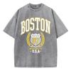 Винтажные женские футболки с кислотной стиркой, топы с принтом значка Boston Athletics, футболки большого размера с круглым вырезом из хлопка, одежда