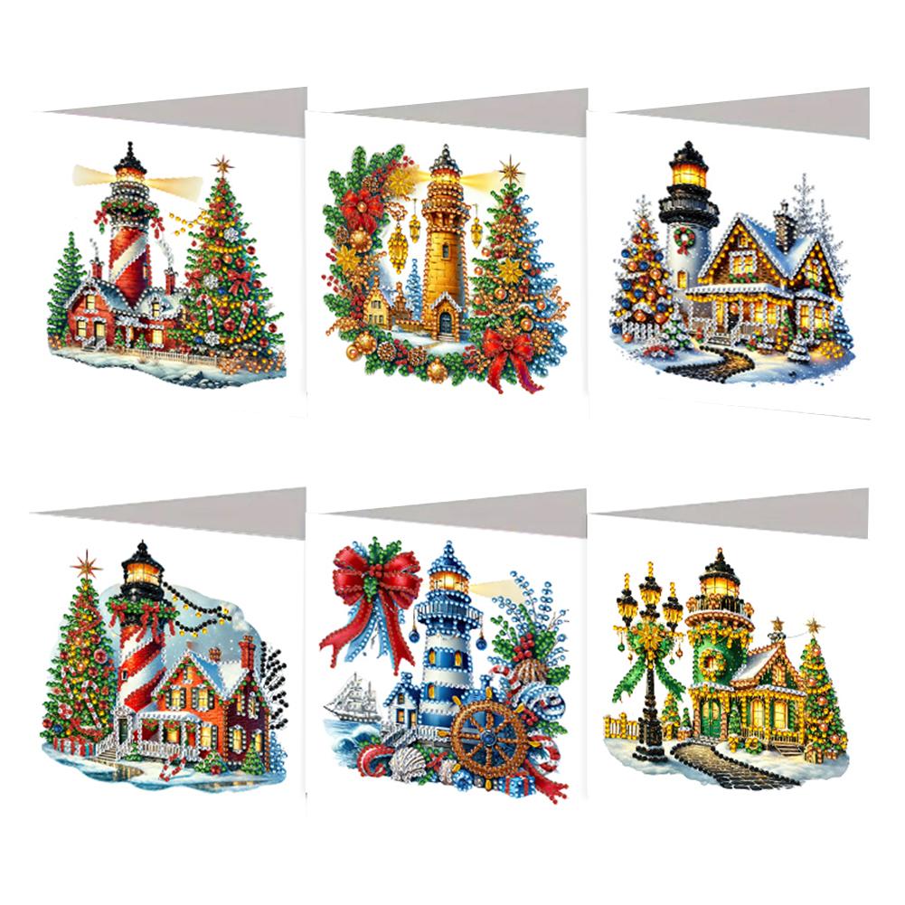 6PCS DIY Xmas Designs Rhinestone Diamond Art Mosaic Postcards Diamond Art Handmade Cards Thank You Cards and Holiday Blessings