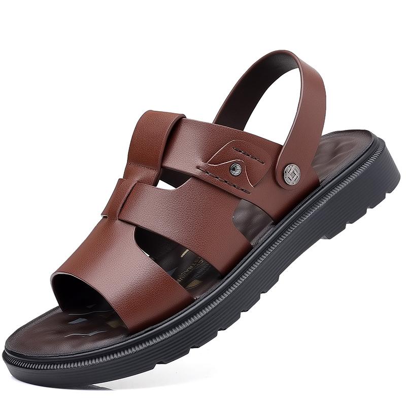 Летние мягкие сандалии мужские кожаные классические римские сандалии тапочки уличные кроссовки пляжные резиновые шлепанцы мужские водные походные сандалии