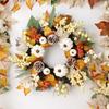 2025 New Autumn Thanksgiving Maple Leaf Pine Cone Wreath With Berry White Maple Leaf Pumpkin Decoration Wall Hanging Door