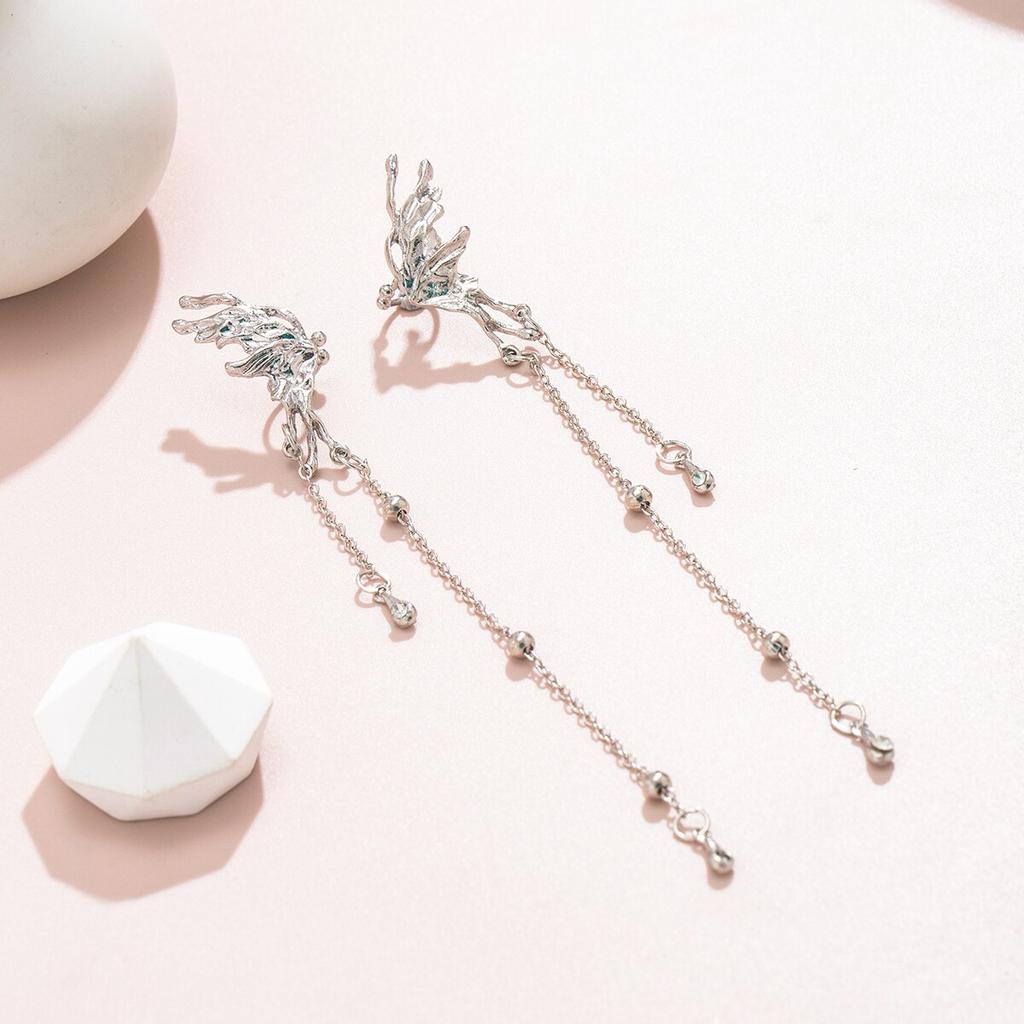 1 Pair Of Super Fairy Fairy Butterfly Tassel Earclip Female, With A Sense Of Niche Design Angel Wing Earbone Clip Without Ear Holes