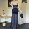 Elegant Sheer Mesh Panelled Spaghetti Strap Maxi Dress High Waist Slim Fit Party Night Out