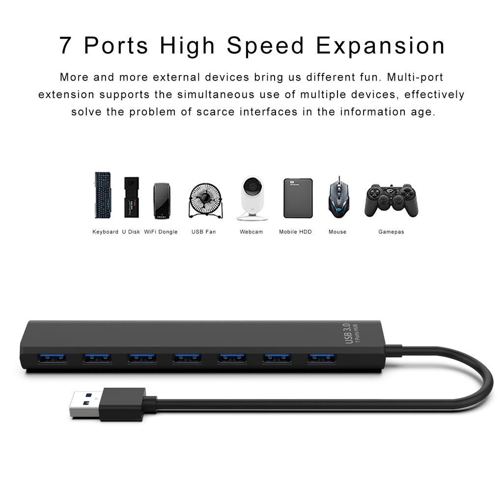 7-портовый разветвитель USB 3.0/2.0 HUB, высокоскоростной разделитель USB3.0 до 5 Гбит/с Передача данных USB HUB