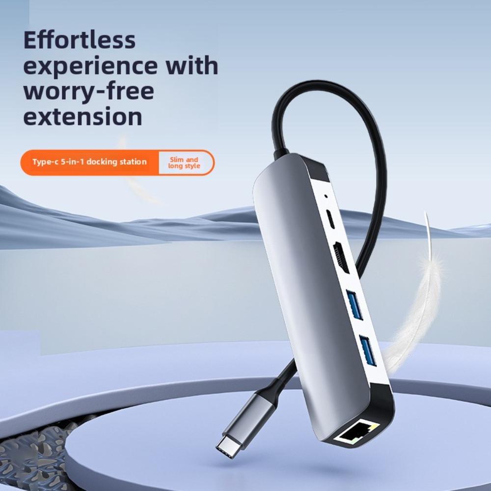 Док-станция 5-в-1 Type-C, концентратор USB-C, гигабитный Ethernet 4K HDMI-адаптер для ноутбука