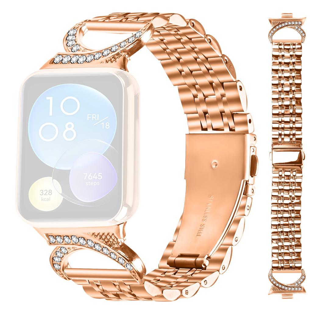 For Xiaomi Smart Band 9 Pro/8 Pro Strap Seven Bead Stainless Steel Watch Band with Rhinestone Ox Horn Style Connector