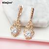 SIMJOO Fashion Rose Gold Earclasp Sweet Personality Long Flower Shaped Zircon Earrings