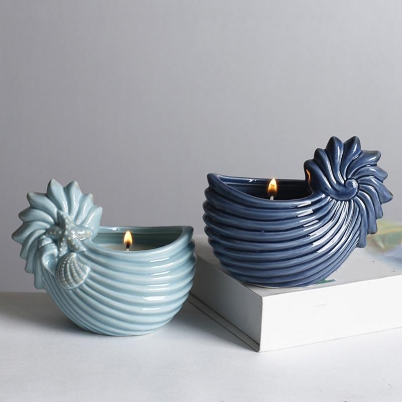 Керамический подсвечник в форме ракушки для домашнего декора, горшок для суккулентов на морскую тематику, мини-плантатор, декоративная емкость