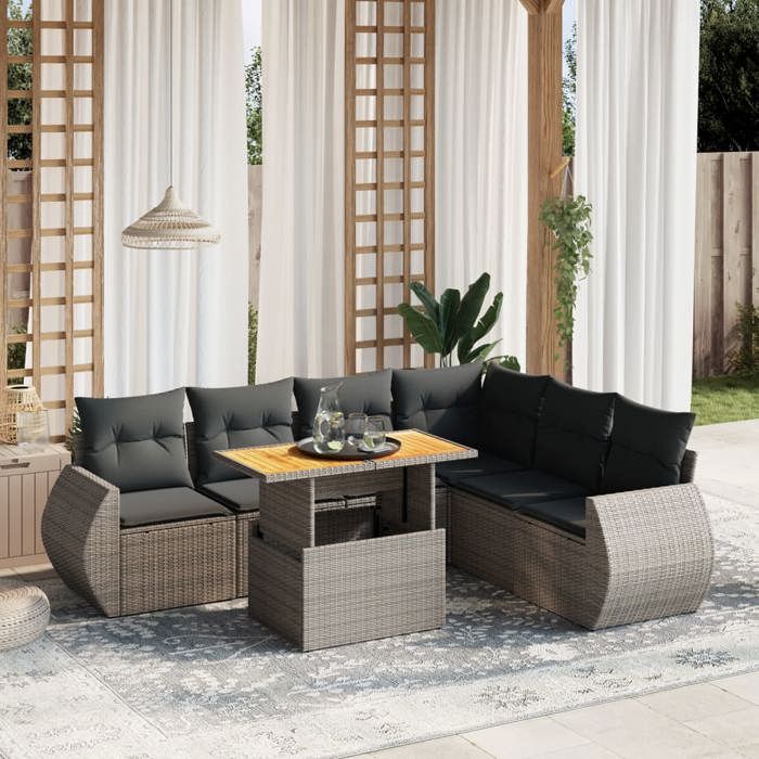 VidaXL Salon de Jardin avec Coussins 7 pcs, Canapés de Terrasse, Ensemble de Meubles de Patio, Mobilier d'Extérieur, Gris 3272215