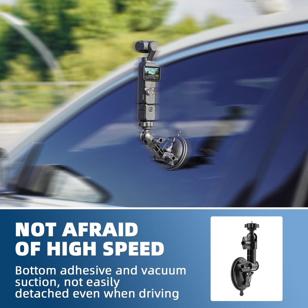 Pocket 3 Suction Cup Mount, Windshield Window Dash Holder Kit with Expansion Adapter for Insta360 X3 X4 X2 Go 3S for GoPro