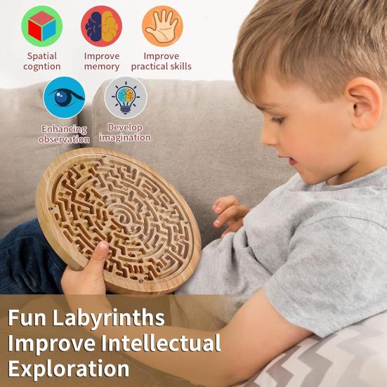 Wooden Labyrinth Board Game Toddlers Activity Board Brain Teaser Puzzle