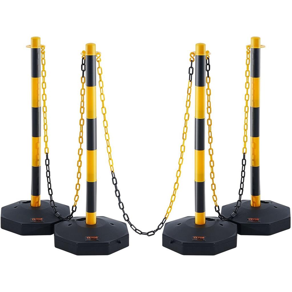 Adjustable Traffic Delineator Post Cones, 4 Pack, Traffic Safety Delineator Barrier with Fillable Base 8FT Chain, for Traffic Control Warning Parking