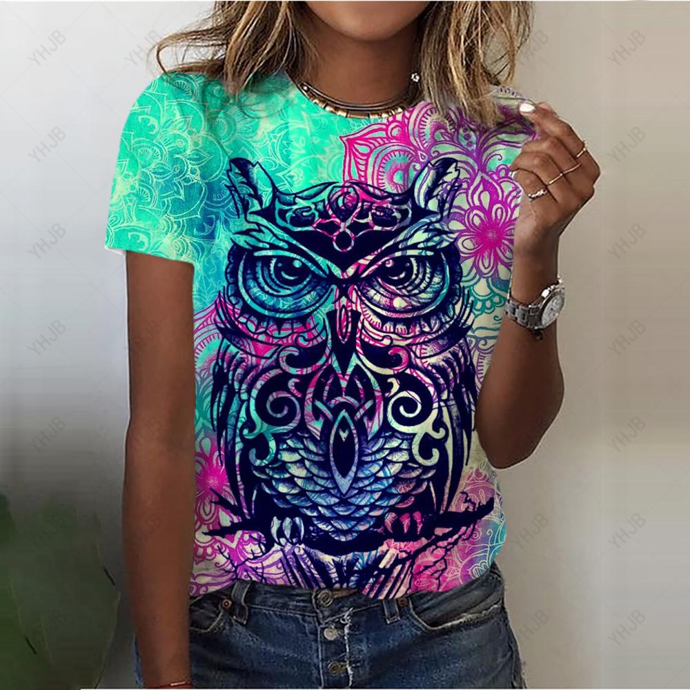 Summer O-Neck Casual Bohemian Print Ladies Tee Shirts Lion 3D Print T Shirt Women Fashion Loose Short Sleeve Tops Oversized