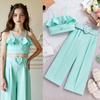 Girls' Fashionable and Sweet Set, Summer Children's Casual Ruffled Strappy Vest, Solid-color Trousers and Belt Three-piece Set