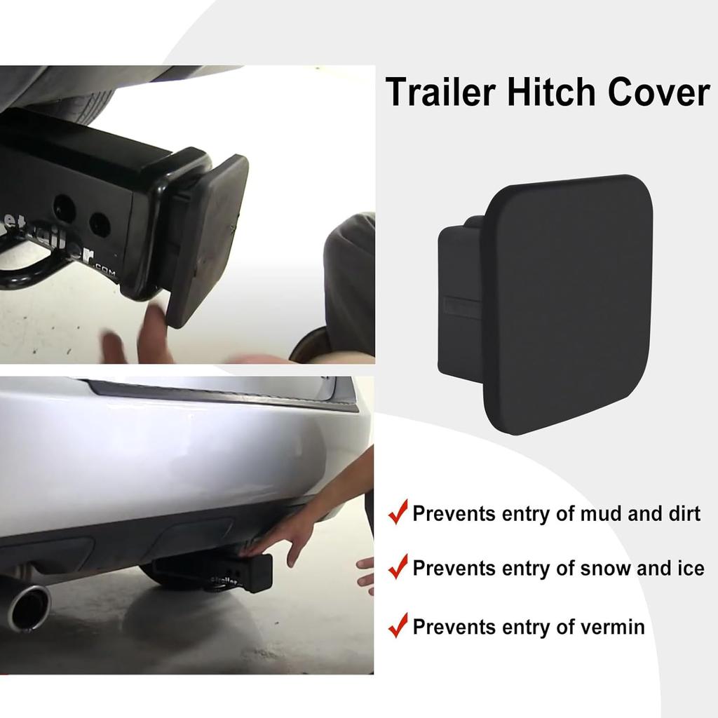 2 Inch Trailer Hitch Cover Black Rubber Tow Receiver Tube Plug Cap Fits For Any 2" X 2" Square Receiver Tube Fits For Class 3 4 5 To-Yota F-Ord G-MC