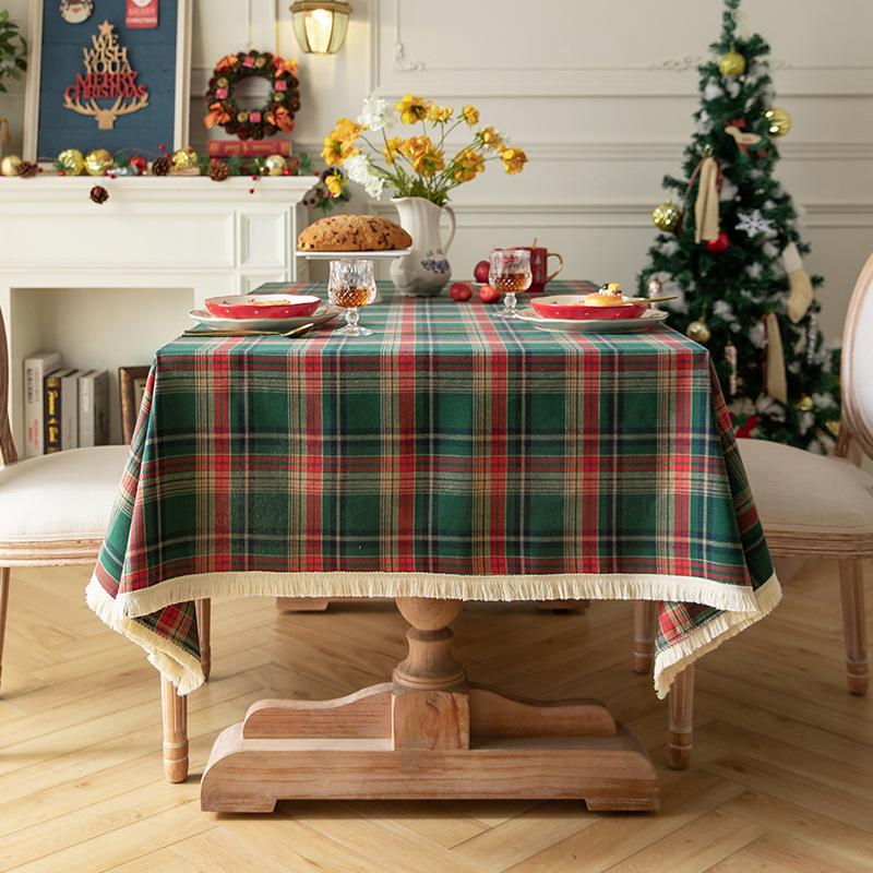 Red And Green Plaid Tablecloth Cotton And Linen Art Table Cloth Christmas Party Decorative Cloth Rectangular Tablecloth Cover Cloth
