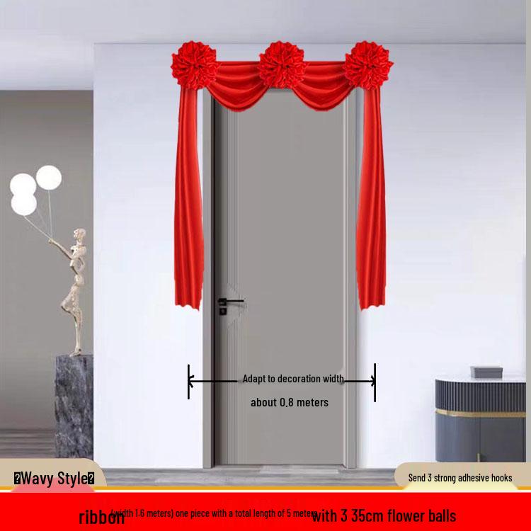 Red Satin Flower Ball Decoration for Gate, Balcony, and Staircase