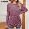 JKAASHDK Women's Fashion Casual Solid Color Print Autumn Winter Long Sleeve O-Neck Pullovers Blouses & Shirts