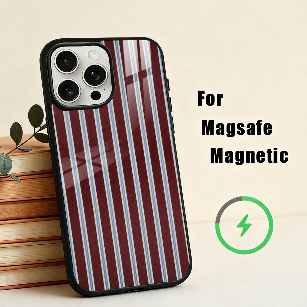 Чехол для телефона B-Бордовый W-Белая полоска для iPhone 17,16,15,14,13,12,Plus,Pro,Max для Magsafe Магнитная беспроводная зарядка