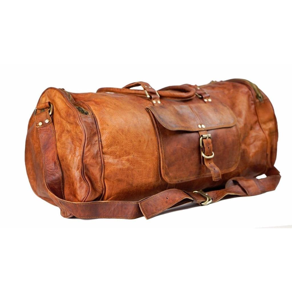 Handmade Genuine Goat Leather Men's Travel Luggage Gym New Duffel Brown Bag