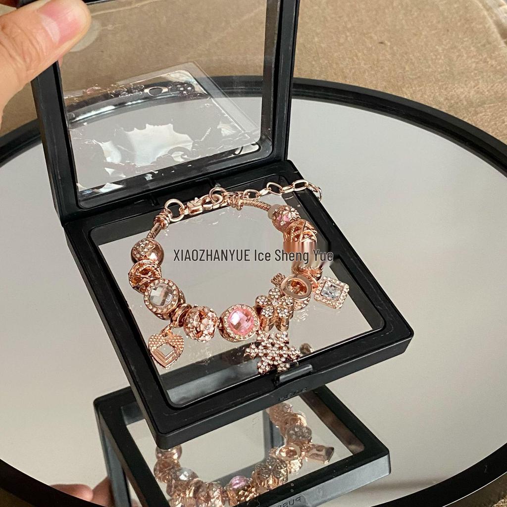 Pan's Rose Gold Snowflake Bracelet: Elegant Beaded Jewelry for Female Students