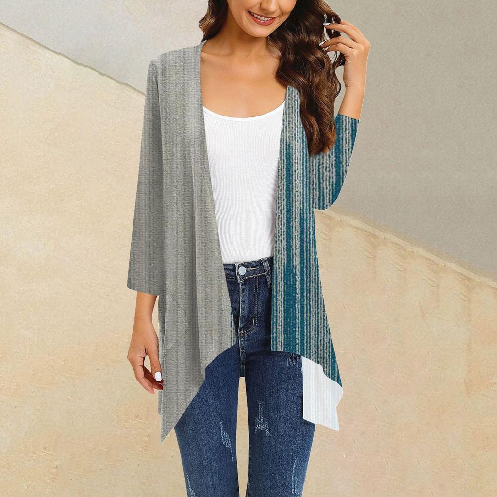 Женский кардиган неправильной формы с градиентным принтом и рукавами три четверти, куртка с карманами