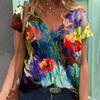 Женская летняя футболка, модная 3D растительная печать, размер 3XL, уличная одежда, женские повседневные свободные топы с v-образным вырезом и короткими рукавами, 2022