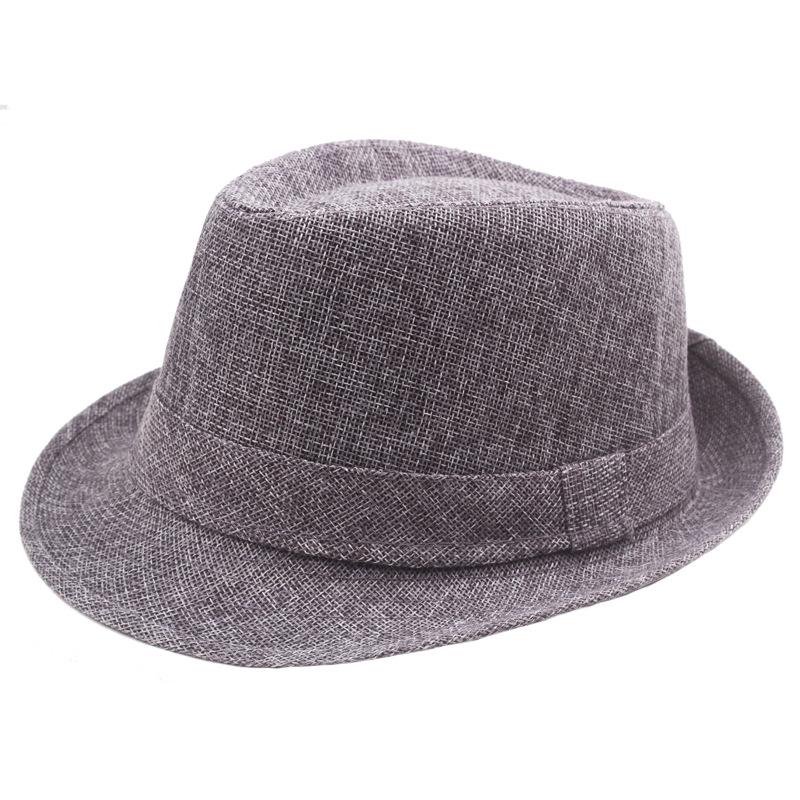 Retro Summer Linen Fedora Jazz Hat with Roll-Brim for Outdoor Sun Protection