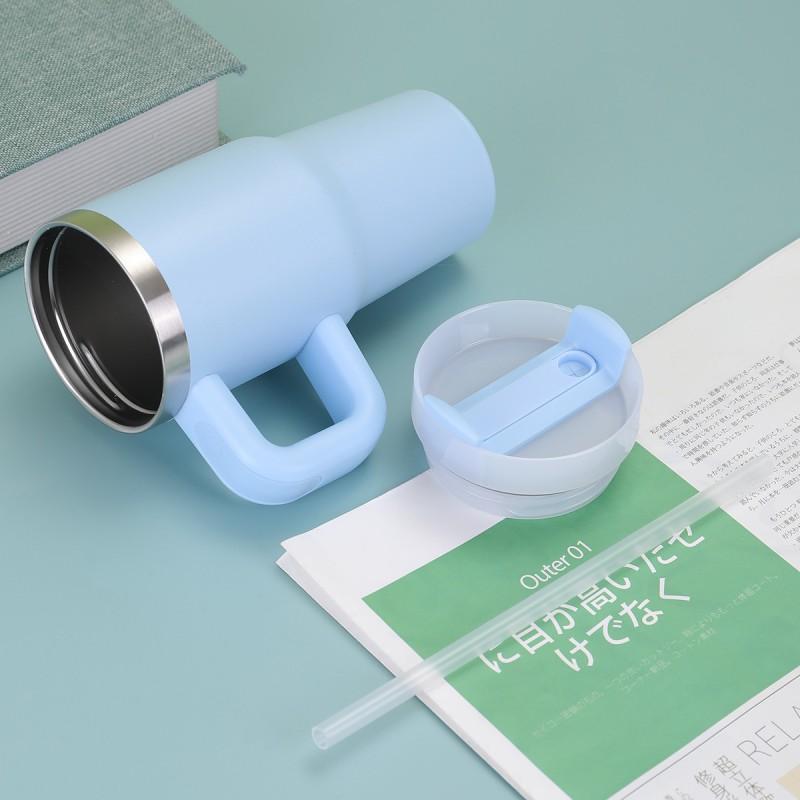 14oz Stainless Steel Vacuum Insulated Travel Mug With Handle Straw - Leakproof Portable Cup Car Office Outdoor Use