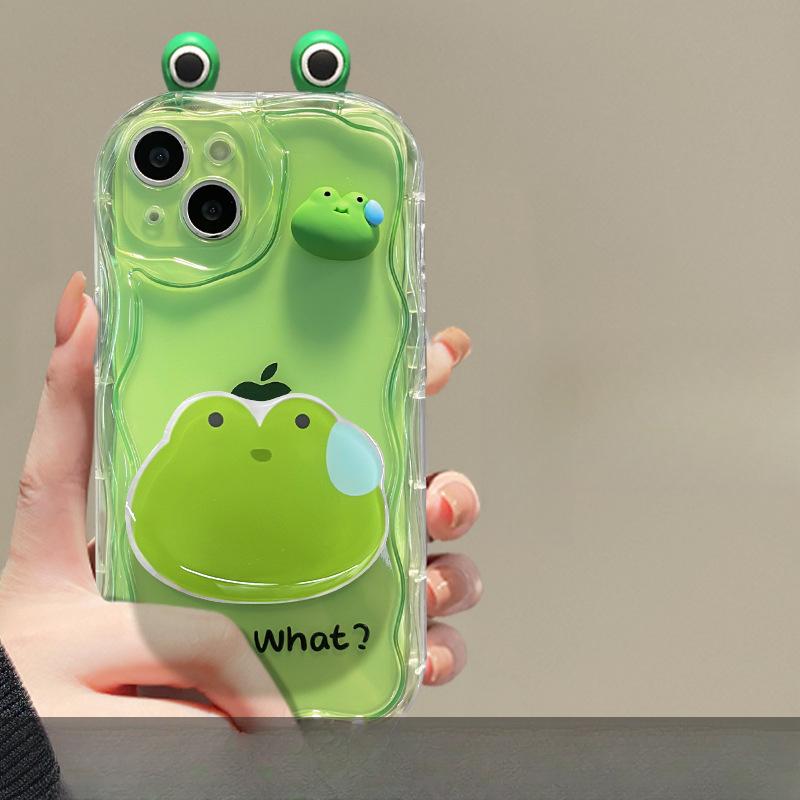 Applicable To Apple 14 Promax Mobile Phone Case IPhone 15 Cute Funny Three-dimensional Frog Doll 13 Silicone Soft Shell