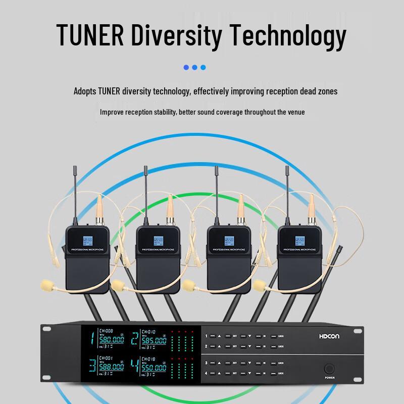 HDCON HT-G840TD UHF True Diversity Беспроводная система с гарнитурой и микрофоном 1-на-4 (Китайская версия)