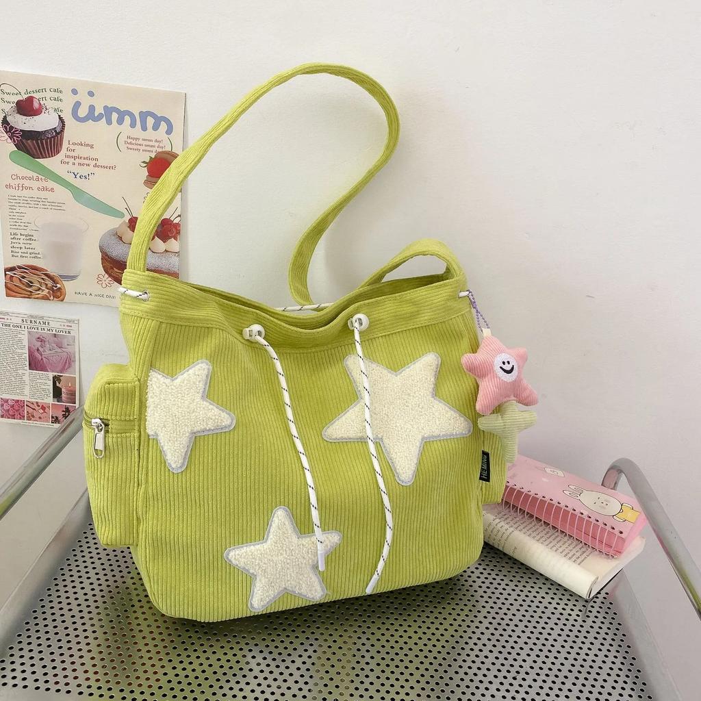Large Capacity Corduroy Women's Shoulder Bag Ins Fashion Versatile Five-pointed Star Crossbody Cute Student Tote Shoulder Bag
