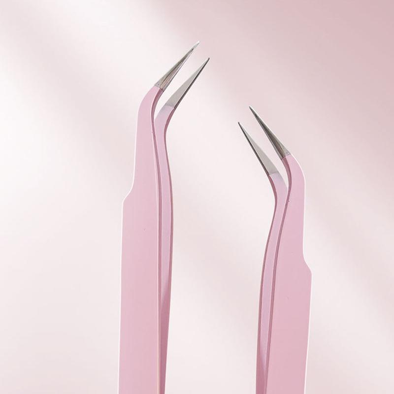 Пинцет для наращивания ресниц, розовый сверхтвердый пинцет из нержавеющей стали с кончиками из волокон, высокоточные антистатические пинцеты