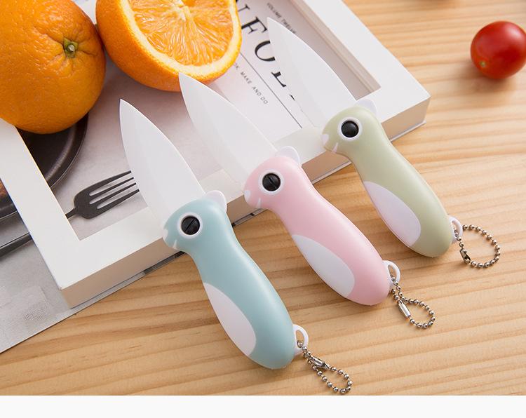 Cute Cartoon Ceramic Cutter Plastic Handle Folding Fruit Knife Kitchen Kids Auxiliary Knives Mini Portable Sharp Knife Peeler