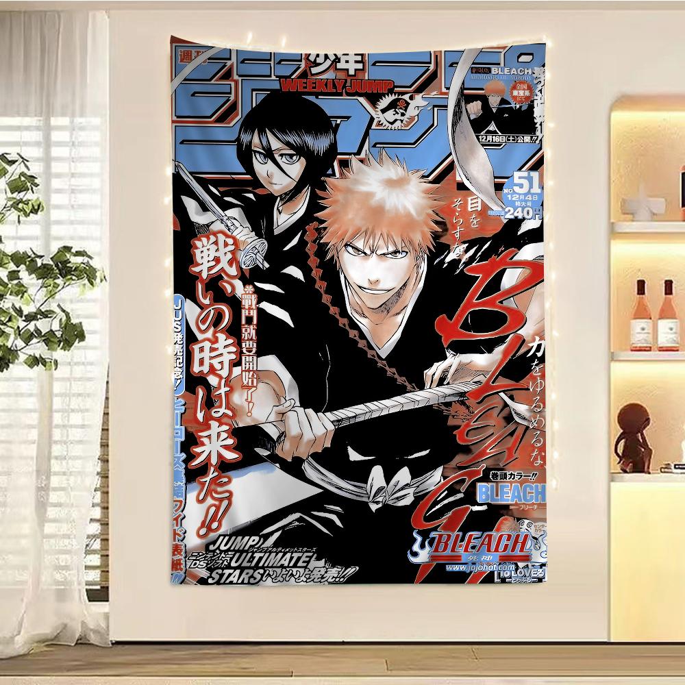 Anime Figure Bleach Tapestry Ichigo Kuchiki Rukia Pattern Art Printing Japanese Wall Tapestry Anime Wall Hanging Home Decor