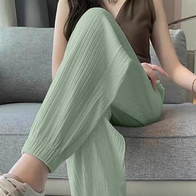 Женские летние брюки из ледяного шелка, эластичная талия, уличные милые брюки-фонарики