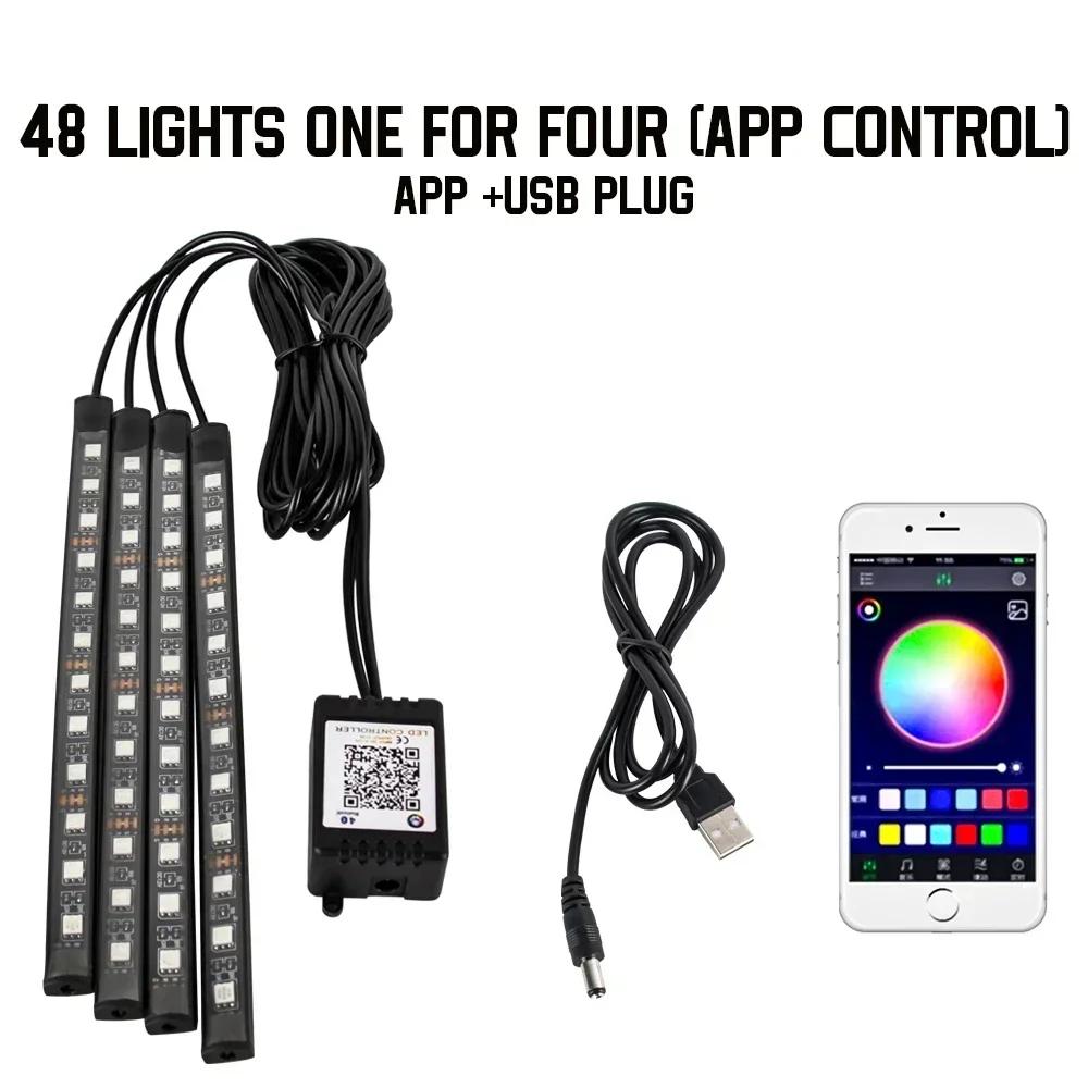Неоновая 36 48 72 LED Подсветка Салона Автомобиля, Комплект Подсветки Ног, Подсветка, Пульт, Управление Приложением, Управление Музыкой, Авто RGB Атмосферная Декоративная Лампа