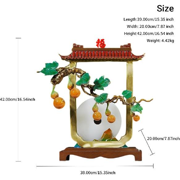 Aris & Juno Exquisite Copper Five Blessings Statue with Gourd, Jade Buckle, and Fortune Tree