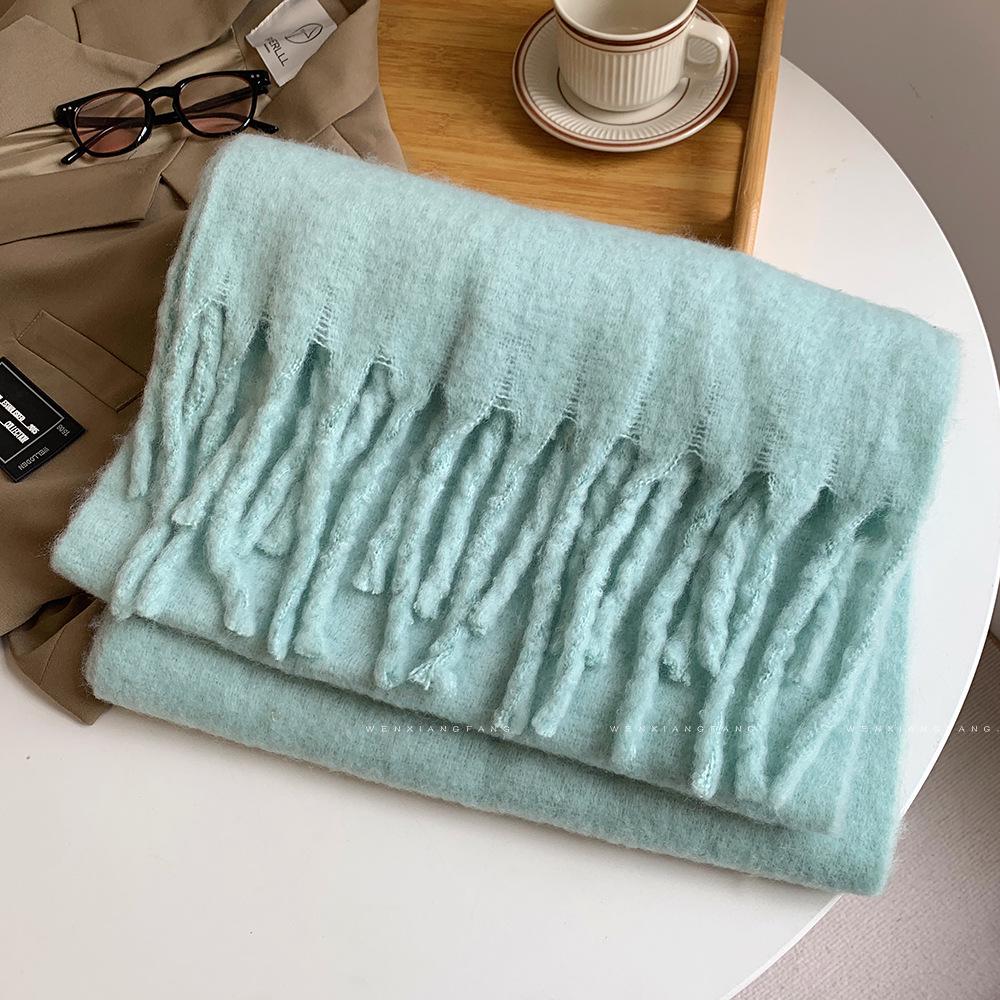 2024 New High-End Pure Color Mohair Scarf for Women - Cozy Korean Style Autumn/Winter Shawl