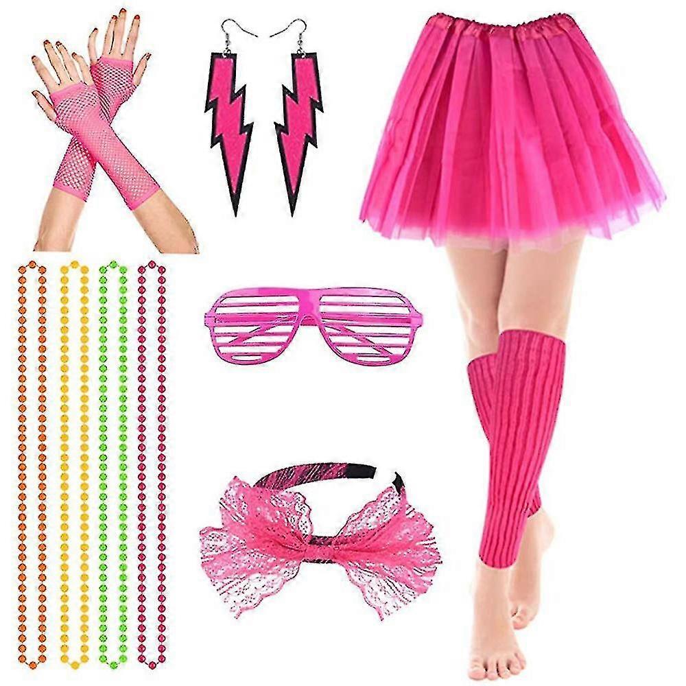 Women's 80s Retro Fancy Cosplay Costume Party Costume Set Tutu Skirt Fishnet Gloves Earrings Kit