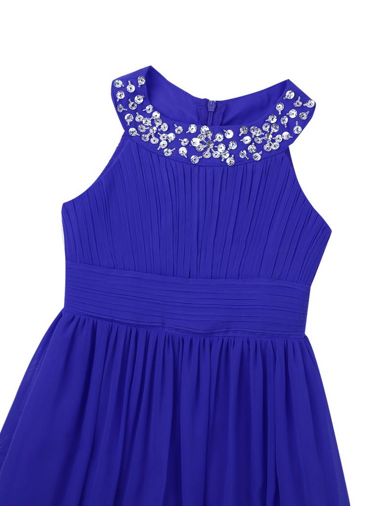 Красивое шифоновое платье длиной до пола без рукавов с высокой талией для свадебной вечеринки, вечернее танцевальное платье