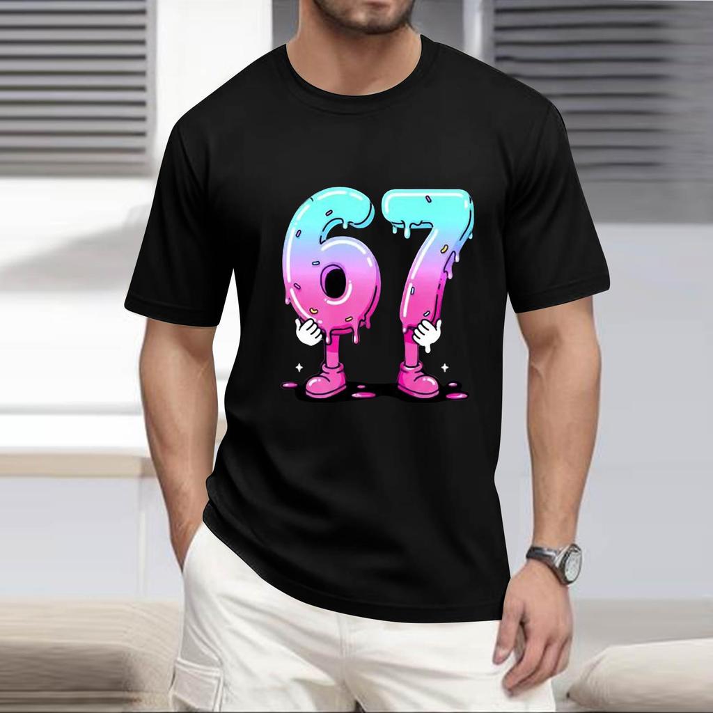 Мужская популярная футболка с принтом, круглым вырезом и коротким рукавом