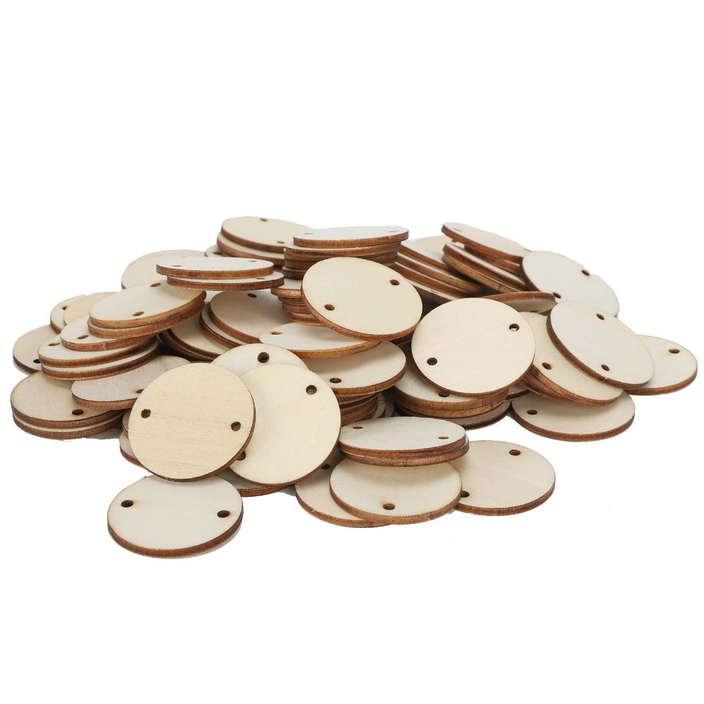 100pcs With Hole Wooden Pendants Round Wooden Circles Wood Handmade DIY Wood Chips Craft Decoration