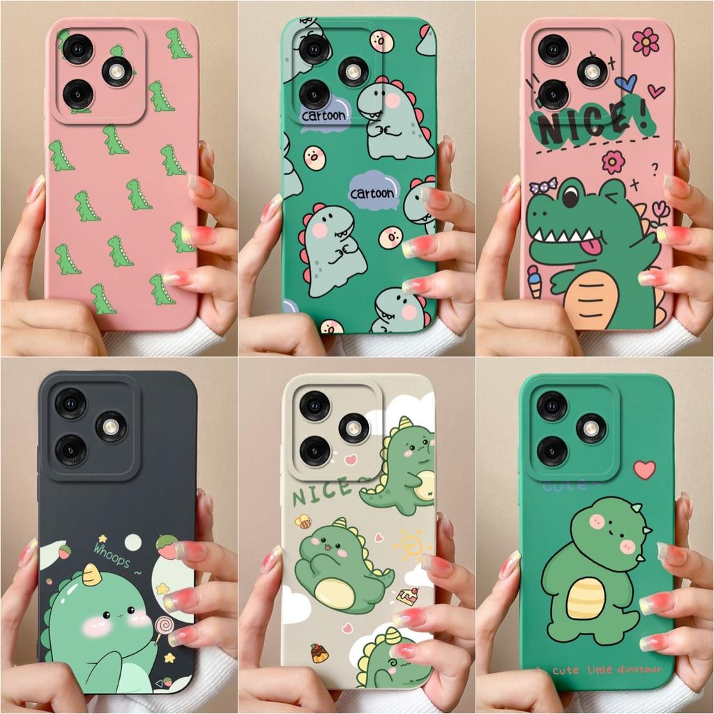 For Infinix Note 40 5G Smart 8 Pro Itel P55 4G Tecno Pova 6 Neo Back Cover Matte Soft Silicone Cartoon Dinosaur Pattern Camera Protection Bumper Cases