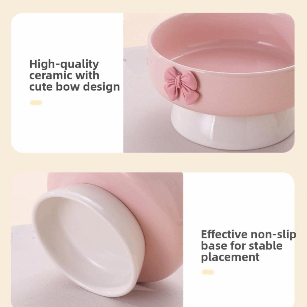 Керамическая миска для кошек большого объема, макаронные цвета, нескользящая основа, приподнятая миска для питомца с бантом, миска для кормления питомца, миска для кормления и питья питомца