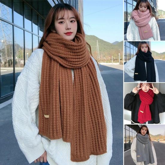 Winter Scarf Knitted Thickened Solid Color Elastic Windproof Stay Warm Anti-shrink Lady School Outdoor Scarf Clothes Accessories